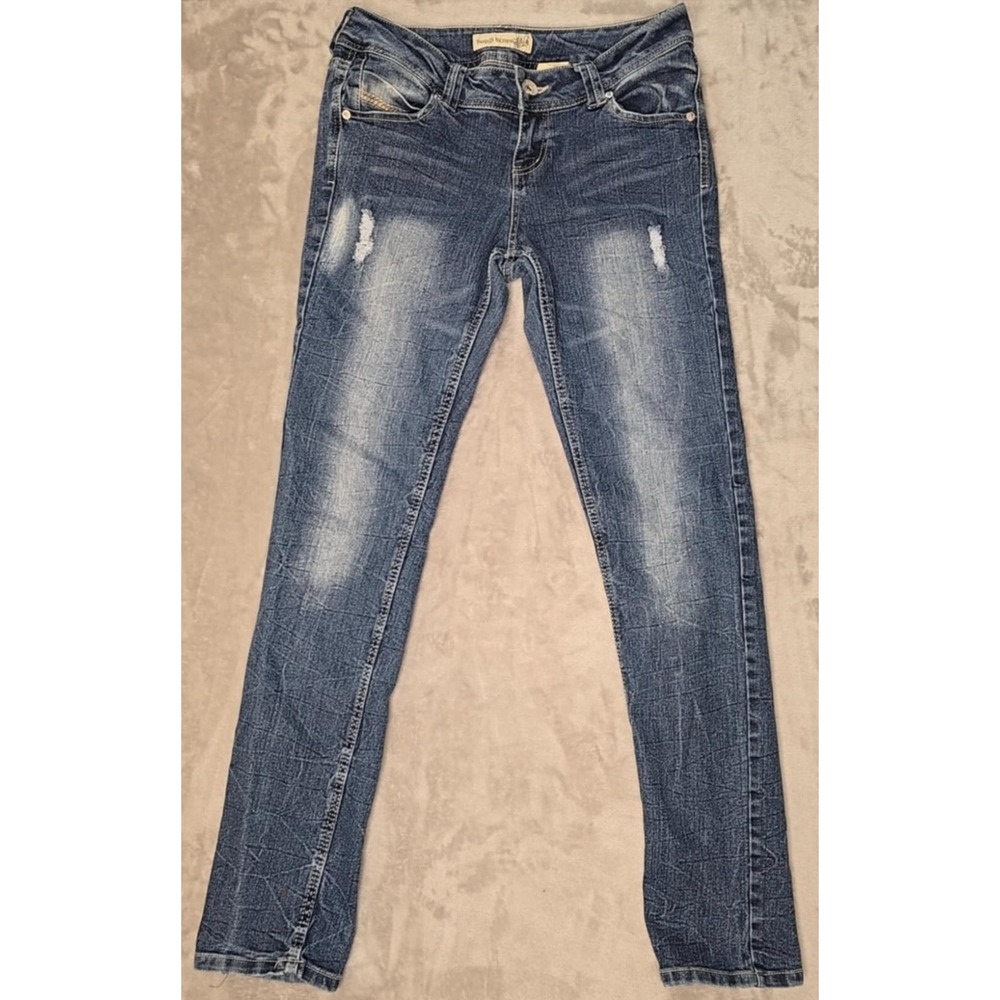 Paris Blues Jeans Juniors 11 Blue Distressed Faded Low Rise Stretch‎ Zip Fly Y2K